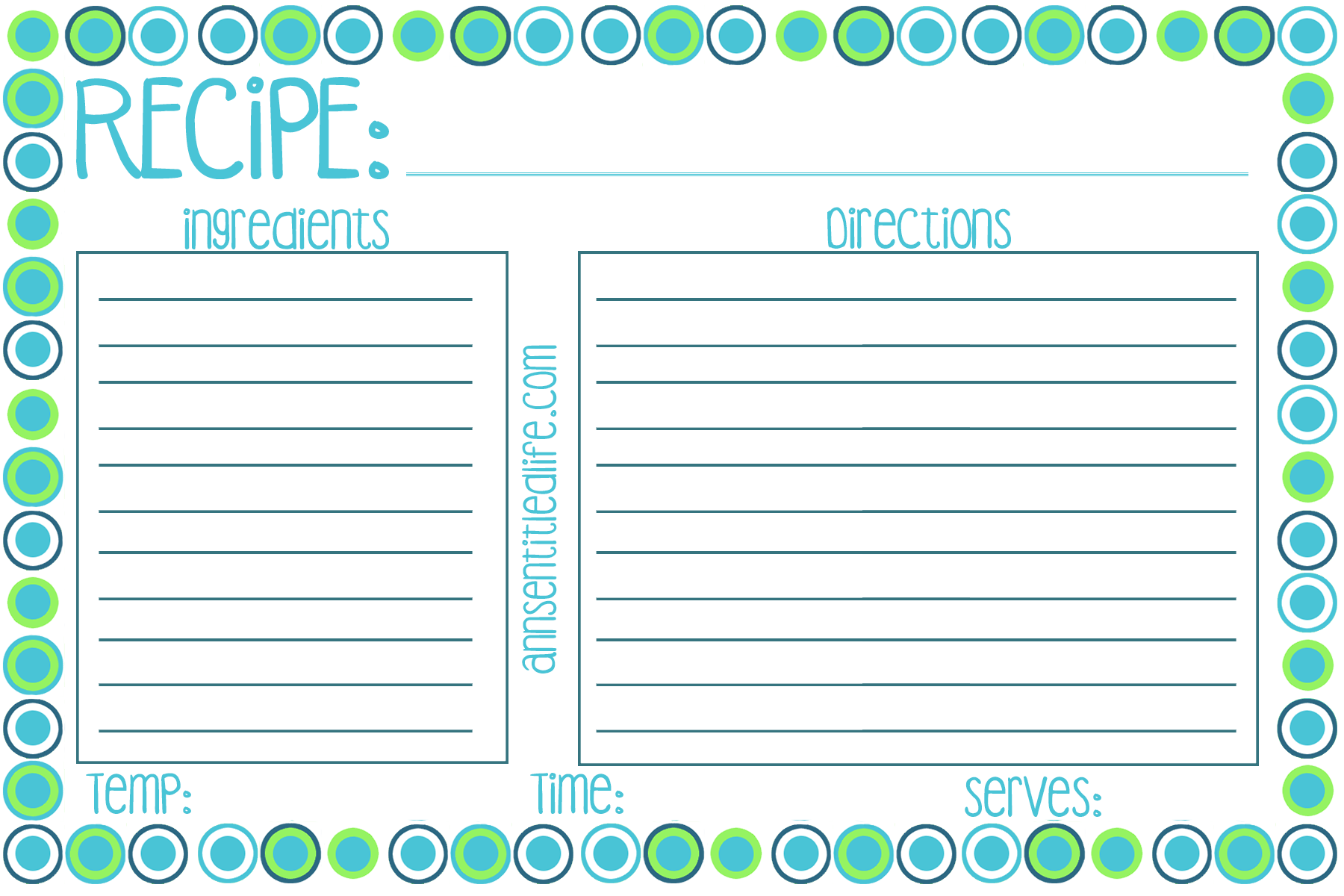 Free Downloadable Printable Recipe Cards