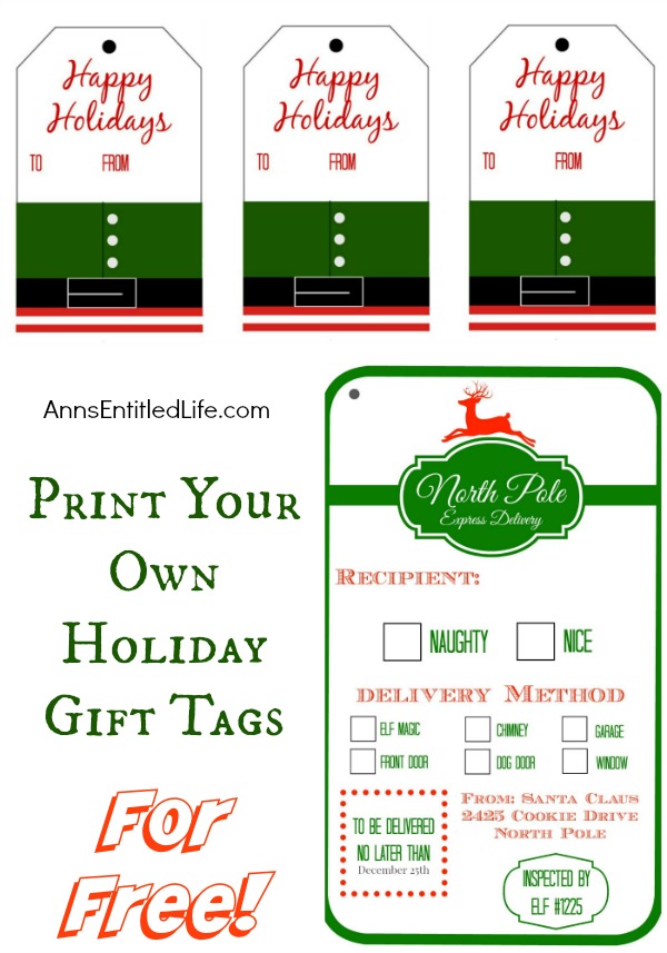 Print Your Own Christmas Gift Tags. Print your own gift tags this holiday season, for free!  Save the cost of store bought Christmas gift tags and print these instead.