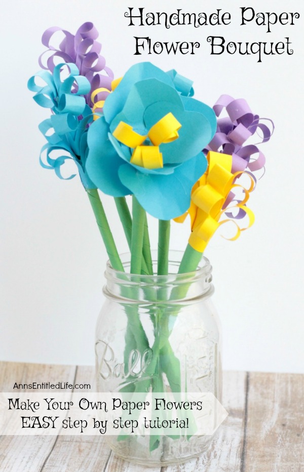Handmade Paper Flower Bouquet. An easy step by step tutorial on how to make paper flowers at home. Learn to make a beautiful handmade paper flower bouquet today!