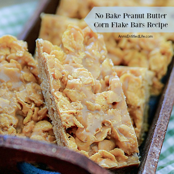 No Bake Peanut Butter Corn Flake Bars Recipe. Mix up a batch of these old-fashioned No Bake Peanut Butter Corn Flake Bars on a hot summer day.  Fast and simple to make, your family will love every delicious bite!