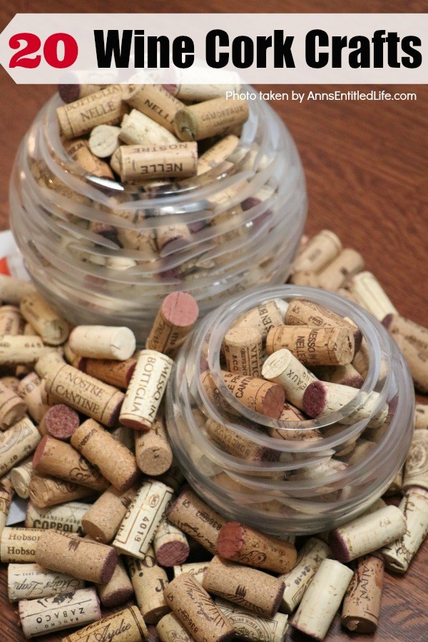 a collection of wine corks in two glass bowls overflowing onto a wooden table