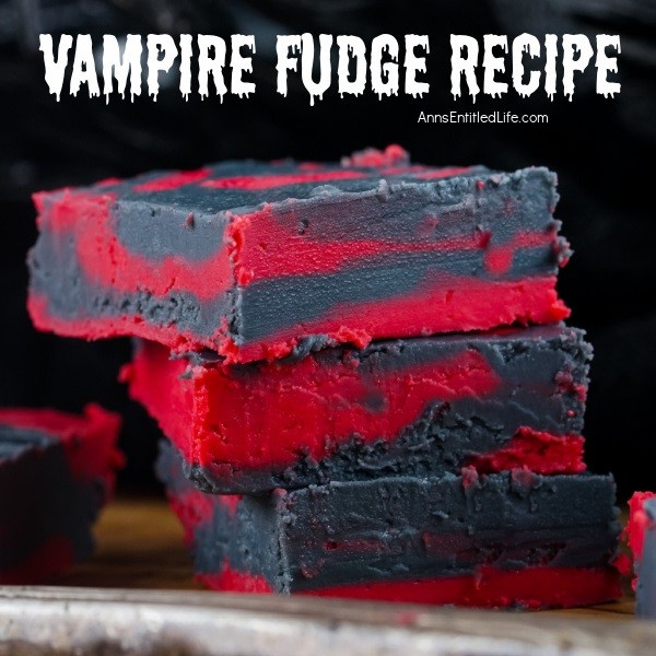 Vampire Fudge Recipe. This easy 3-ingredient fudge is perfect for Halloween with its creepy vibe. Rich and delicious, the flavor of this Halloween fudge is fabulous. This simple fudge recipe is the perfect sweet treat for Halloween parties and get-togethers.