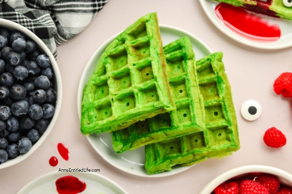 Monster Waffles Recipe | Easy to Make for Halloween. These Monster Waffles are sure to be a hit at your Halloween breakfast or brunch. Have fun decorating, and enjoy the festive treat!