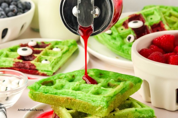 Monster Waffles Recipe | Easy to Make for Halloween. These Monster Waffles are sure to be a hit at your Halloween breakfast or brunch. Have fun decorating, and enjoy the festive treat!