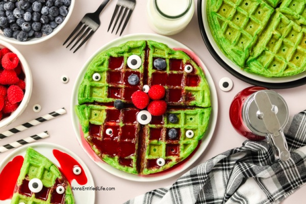 Monster Waffles Recipe | Easy to Make for Halloween. These Monster Waffles are sure to be a hit at your Halloween breakfast or brunch. Have fun decorating, and enjoy the festive treat!