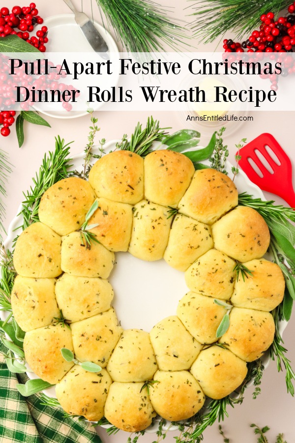 Overhead view of a rosemary wreath roll