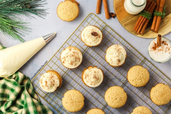 Homemade Eggnog Cupcakes with Eggnog Frosting Recipe. Bake festive eggnog cupcakes topped with rich eggnog frosting. Perfect for holiday gatherings, this easy recipe blends warm spices and creamy flavors everyone will love.