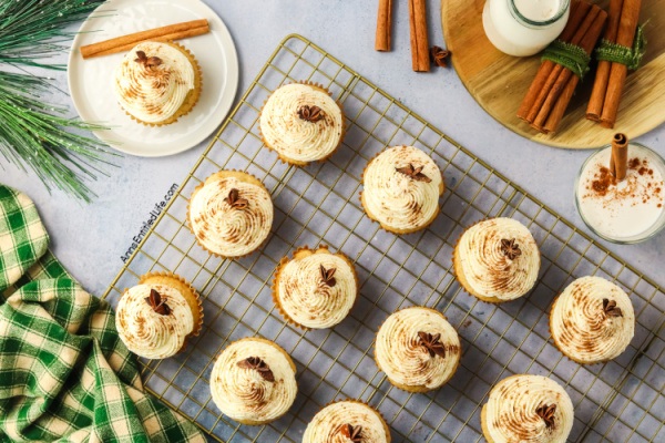 Homemade Eggnog Cupcakes with Eggnog Frosting Recipe. Bake festive eggnog cupcakes topped with rich eggnog frosting. Perfect for holiday gatherings, this easy recipe blends warm spices and creamy flavors everyone will love.